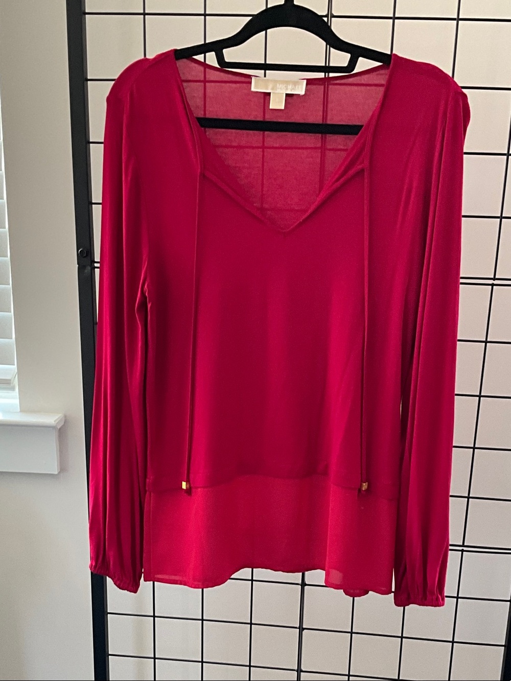 Michael Kors Hot Pink V-Neck Long Sleeve Tie Blouse
